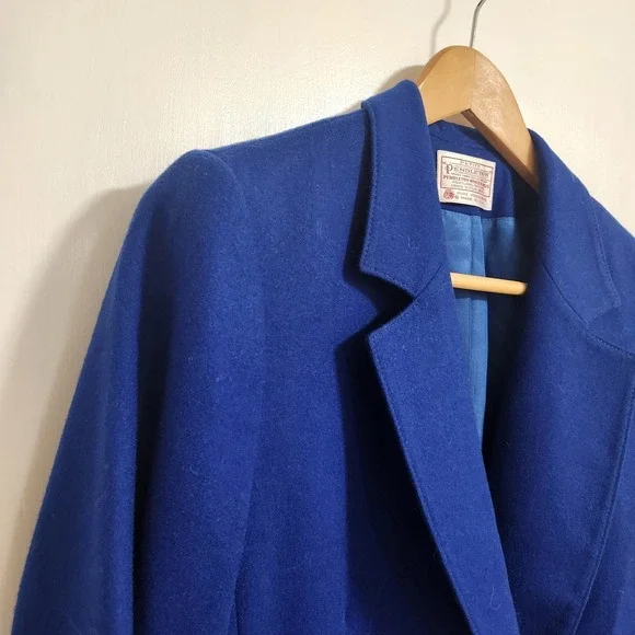 Vintage Pendleton Jacket Women's Blue 100% Wool Tweed Flannel Made in USA Petite